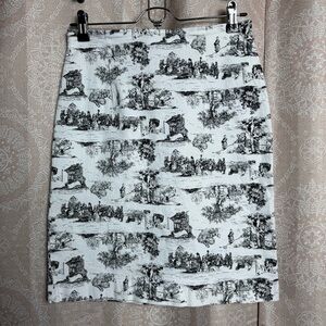 Vintage New York City Design Co. Ivory Pencil Skirt Black Vintage Toile Print